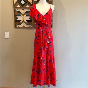 Borgo De Nor Long Floral Sleeveless One-Shoulder Ruffle Tie Dress UK 6 / US 2